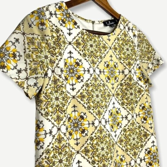 Lulus Yellow Dandy Lion Print Shift Dress Size Small Sheath‎ Medallion Zipper - Picture 6 of 11